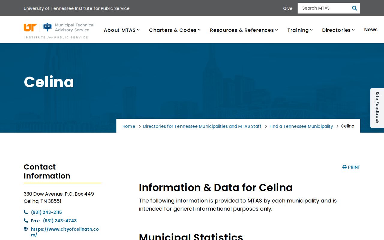 Celina criminal records contact information in the official MTAS city profile