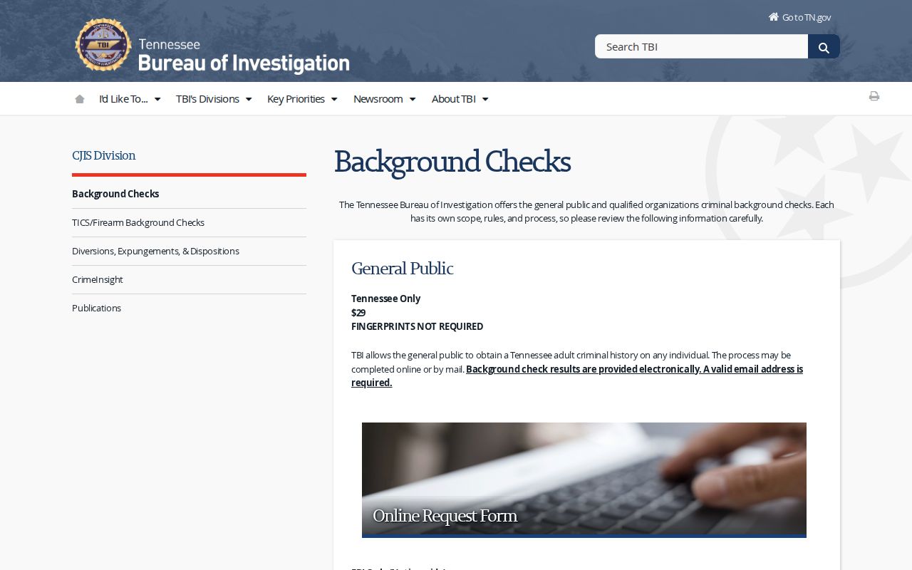 Clay County criminal history TBI background check choices