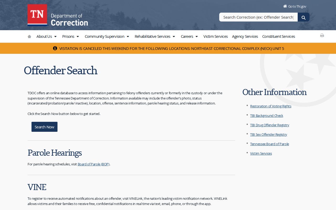 Clay County criminal history TDOC FOIL offender locator