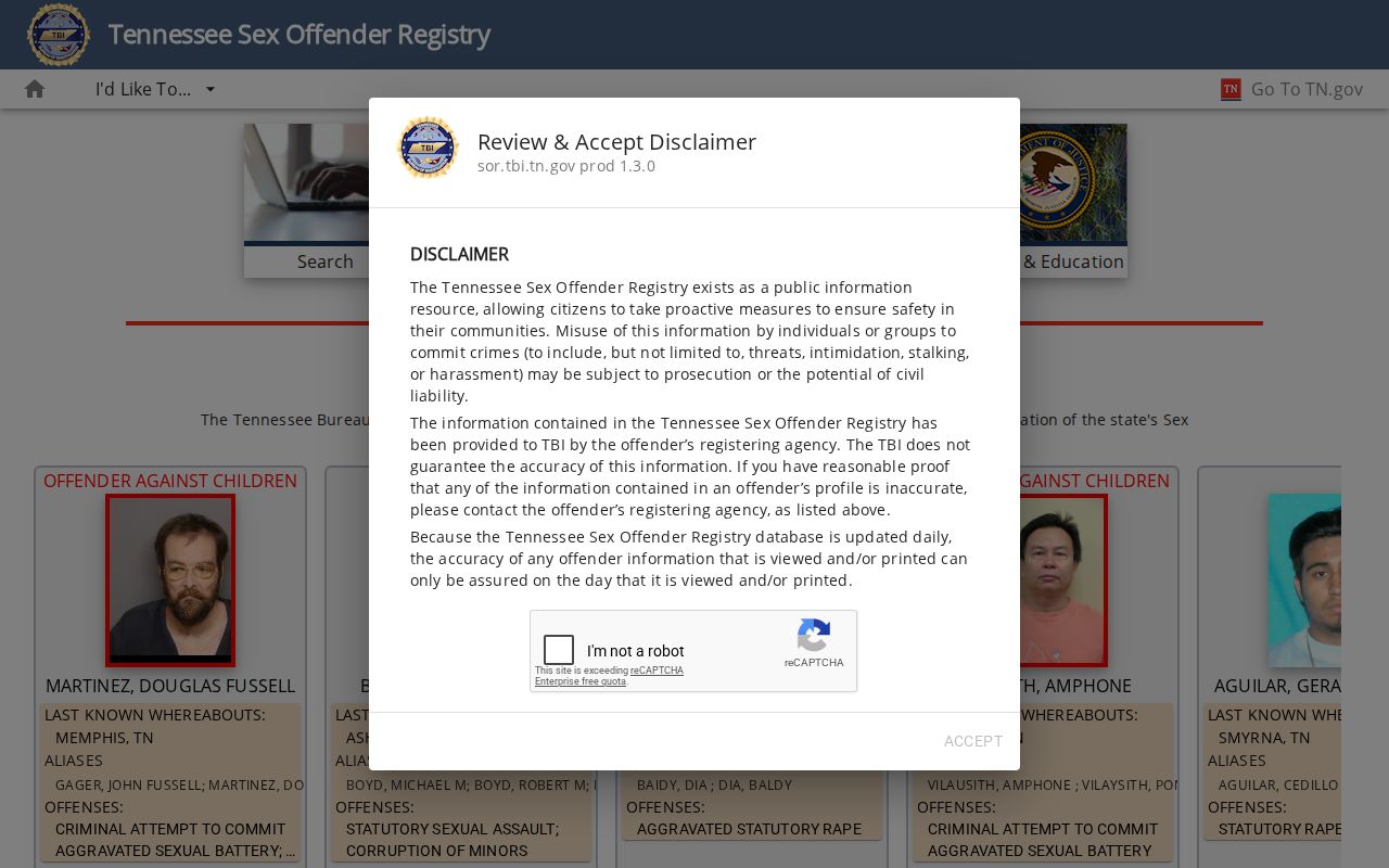 Clay County sex offender search on the Tennessee registry interface
